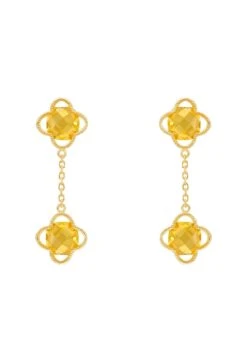 Latelita Open Clover Double Drop Earrings Gold Citrine Hydro