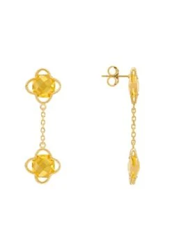 Latelita Open Clover Double Drop Earrings Gold Citrine Hydro -Latelitla Store open clover double drop earrings gold citrine hydro 862212
