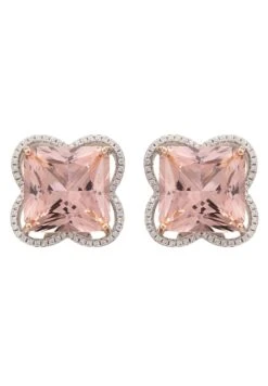 Latelita Open Clover Flower Earrings Silver Pink Morganite