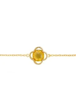 Latelita Open Clover Flower Gemstone Bracelet Gold Citrine -Latelitla Store open clover flower gemstone bracelet gold citrine 975459