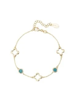 Latelita Open Clover Gemstone Bracelet Gold Turquoise