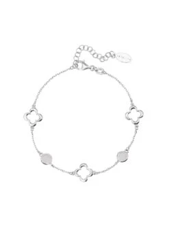 Latelita Open Clover Gemstone Bracelet Silver Rose Quartz