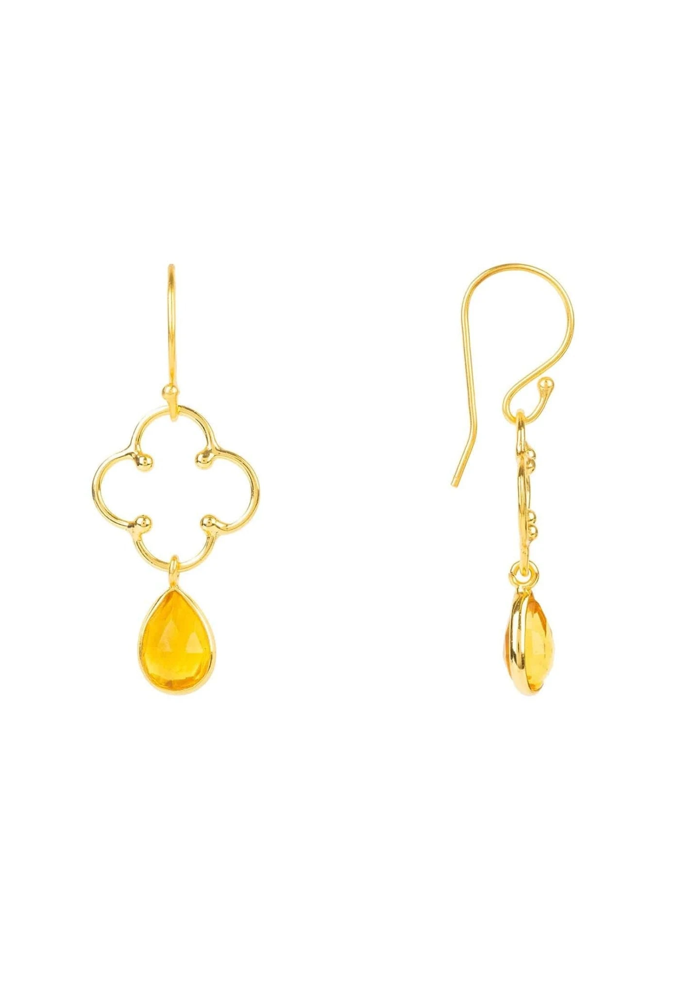 Latelita Open Clover Gemstone Drop Earrings Gold Citrine 5 Latelita Open Clover Gemstone Drop Earrings Gold Citrine - Image 3