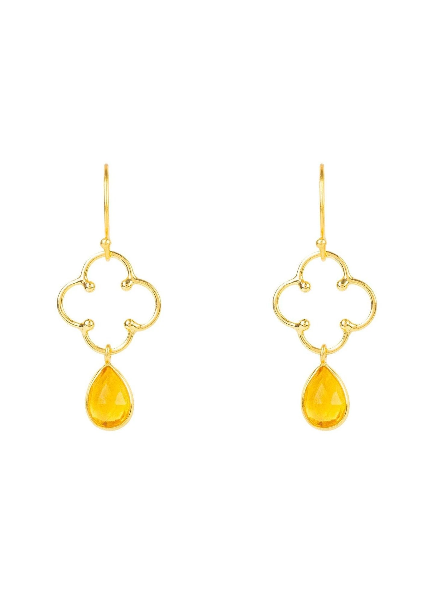 Latelita Open Clover Gemstone Drop Earrings Gold Citrine 3 Latelita Open Clover Gemstone Drop Earrings Gold Citrine