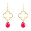 Latelita Open Clover Gemstone Drop Earrings Gold Fuchsia Pink Chalcedony -Latelitla Store open clover gemstone drop earrings gold fuchsia pink chalcedony 637626