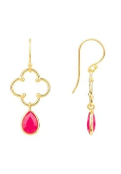 Latelita Open Clover Gemstone Drop Earrings Gold Fuchsia Pink Chalcedony -Latelitla Store open clover gemstone drop earrings gold fuchsia pink chalcedony 752282