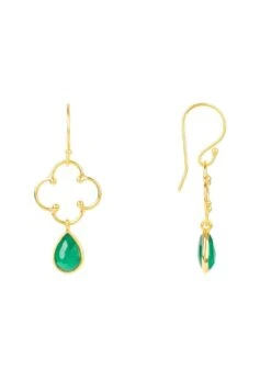 Latelita Open Clover Gemstone Drop Earrings Gold Green Onyx -Latelitla Store open clover gemstone drop earrings gold green onyx 883146