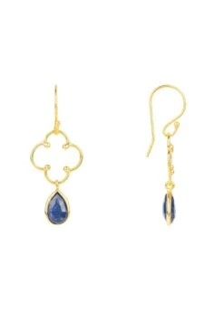 Latelita Open Clover Gemstone Drop Earrings Gold Lapis Lazuli -Latelitla Store open clover gemstone drop earrings gold lapis lazuli 786749