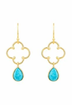 Latelita Open Clover Gemstone Drop Earrings Gold Turquoise
