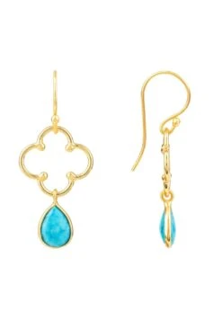Latelita Open Clover Gemstone Drop Earrings Gold Turquoise -Latelitla Store open clover gemstone drop earrings gold turquoise 616139