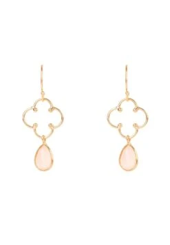 Latelita Open Clover Gemstone Drop Earrings Rosegold Rose Quartz