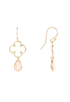 Latelita Open Clover Gemstone Drop Earrings Rosegold Rose Quartz -Latelitla Store open clover gemstone drop earrings rosegold rose quartz 348099