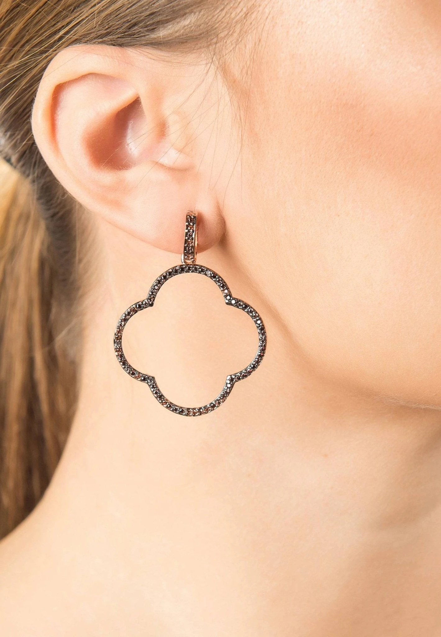 Latelita Open Clover Large Drop Earrings Chocolate Rosegold 5 Latelita Open Clover Large Drop Earrings Chocolate Rosegold - Image 3