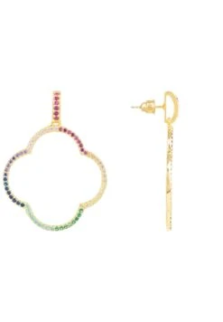 Latelita Open Clover Large Drop Earrings Gold Rainbow Cz -Latelitla Store open clover large drop earrings gold rainbow cz 678066