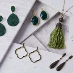 Latelita Open Clover Large Drop Earrings Green Gold -Latelitla Store open clover large drop earrings green gold 511303