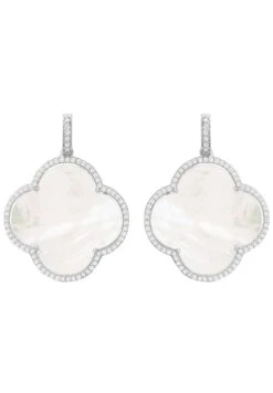Latelita Open Clover Large Mother Of Pearl Gemstone Earrings Silver