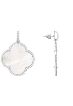 Latelita Open Clover Large Mother Of Pearl Gemstone Earrings Silver -Latelitla Store open clover large mother of pearl gemstone earrings silver 300458