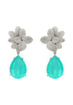 Latelita Orchid Flower Teardrop Paraiba Tourmaline Earrings Silver