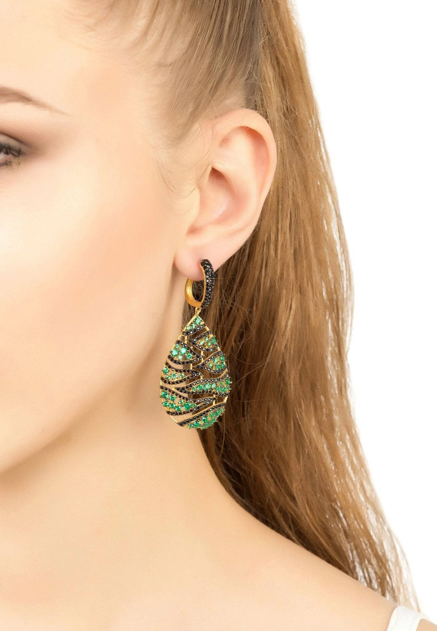 Latelita Panama Earrings Green & Black Gold 4 Latelita Panama Earrings Green & Black Gold - Image 2