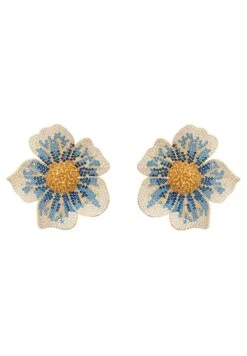 Latelita Pansy Flower Blue Earrings Gold
