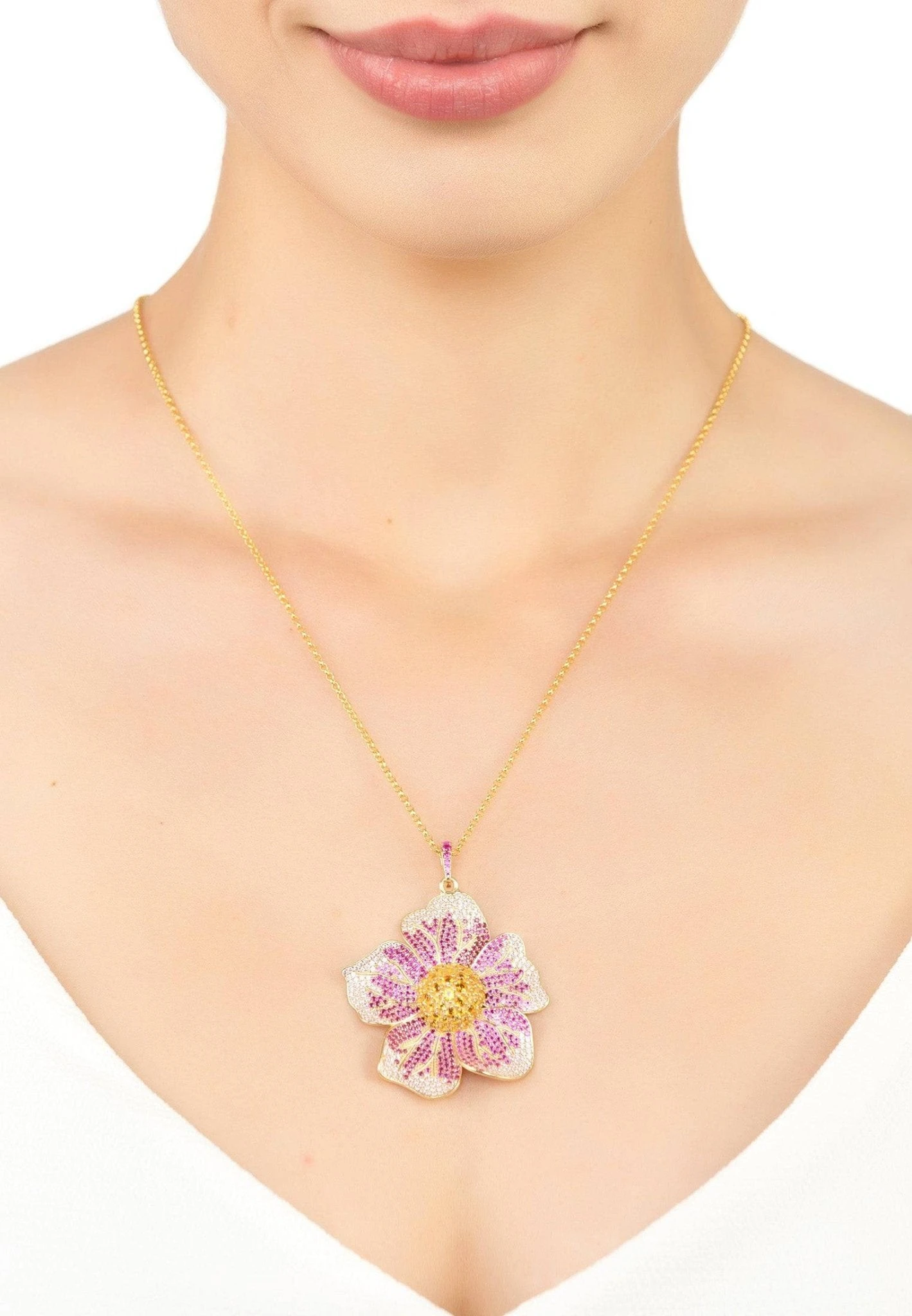 Latelita Pansy Flower Pink Necklace Gold 4 Latelita Pansy Flower Pink Necklace Gold - Image 2