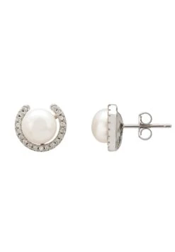Latelita Pearl Half Halo Medium Stud Earrings Silver -Latelitla Store pearl half halo medium stud earrings silver 183069