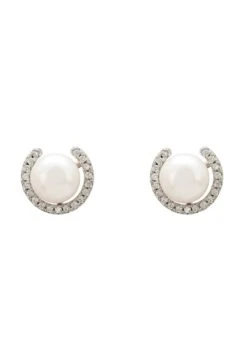 Latelita Pearl Half Halo Medium Stud Earrings Silver