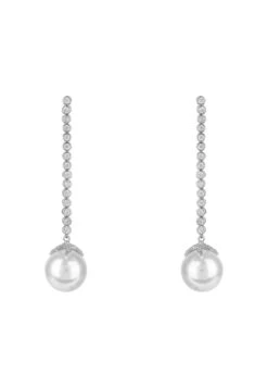 Latelita Pearl Majorica Long White Drop Earrings Silver