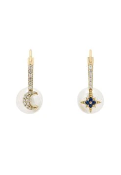 Latelita Pearl Moon & Star Earrings Gold