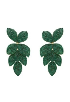 Latelita Petal Cascading Flower Earrings Gold Emerald Green