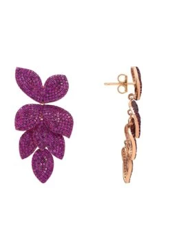 Latelita Petal Cascading Flower Earrings Rosegold Ruby Cz -Latelitla Store petal cascading flower earrings rosegold ruby cz 206779