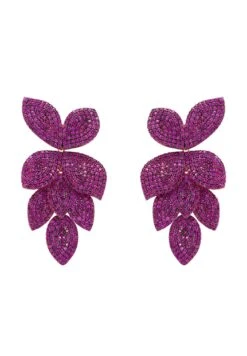 Latelita Petal Cascading Flower Earrings Rosegold Ruby Cz