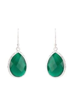 Latelita Petite Drop Earrings Silver Green Onyx