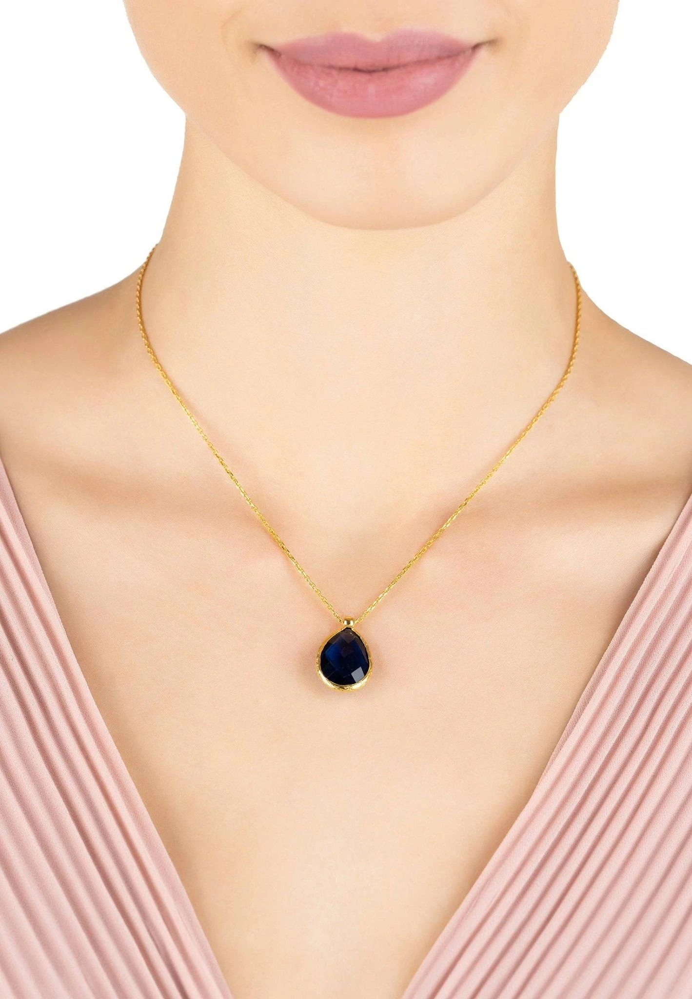 Latelita Petite Drop Necklace Gold Sapphire Hydro 4 Latelita Petite Drop Necklace Gold Sapphire Hydro - Image 2