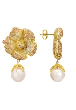 Latelita Poppy Flower Baroque Pearl Earrings Lemon Gold -Latelitla Store poppy flower baroque pearl earrings lemon gold 793851