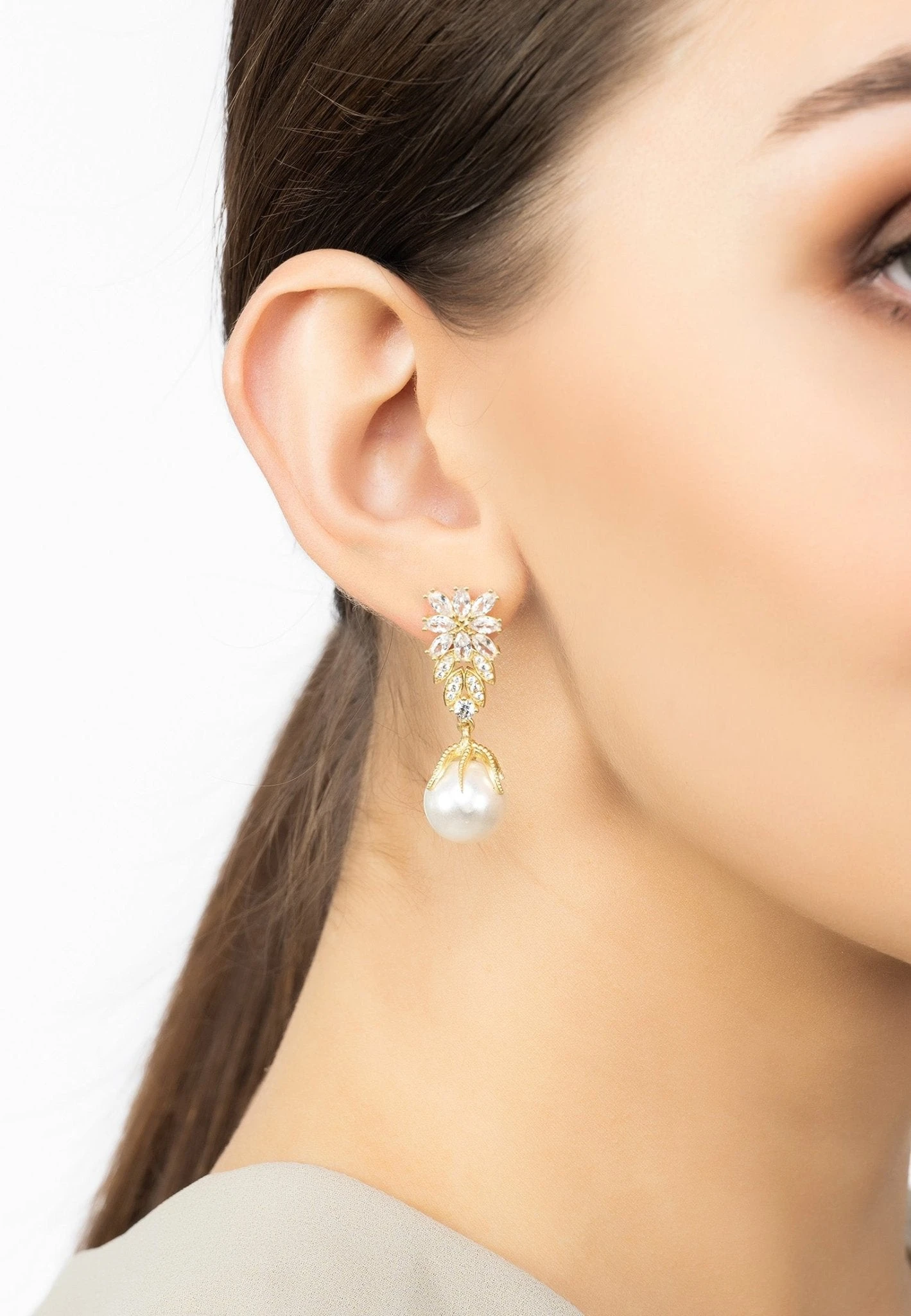 Latelita Primrose Baroque Pearl Earrings Gold White 4 Latelita Primrose Baroque Pearl Earrings Gold White - Image 2