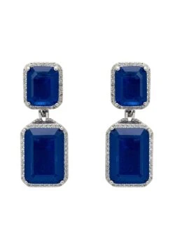 Latelita Serenade Rectangle Sapphire Drop Earrings Silver