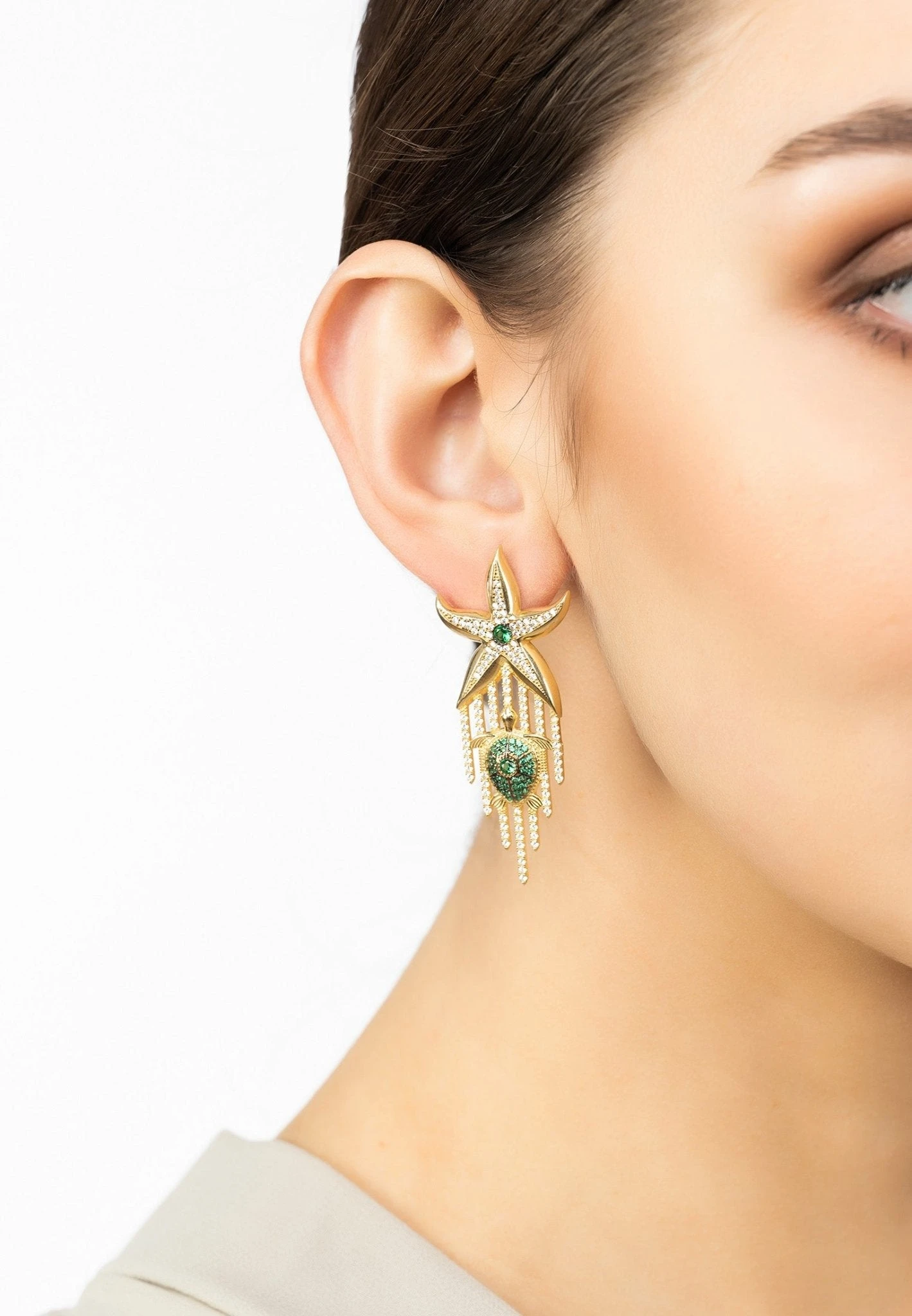 Latelita Siren Turtle Earrings Gold Green 4 Latelita Siren Turtle Earrings Gold Green - Image 2