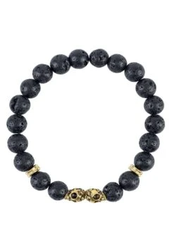 Latelita Skull Double Gold Gemstone Bracelet Black Lava Stone