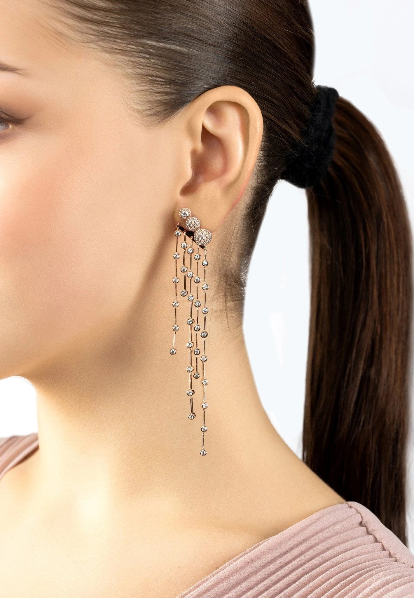 Latelita Sloane Long Drop Earrings Rosegold 4 Latelita Sloane Long Drop Earrings Rosegold - Image 2