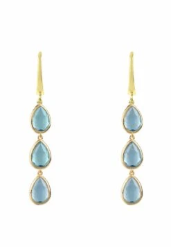 Latelita Sorrento Triple Drop Earrings Gold Blue Topaz