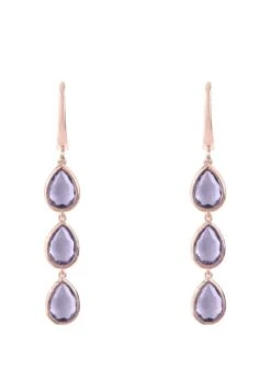 Latelita Sorrento Triple Drop Earrings Rosegold Amethyst