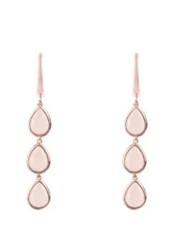 Latelita Sorrento Triple Drop Earrings Rosegold Rose Quartz