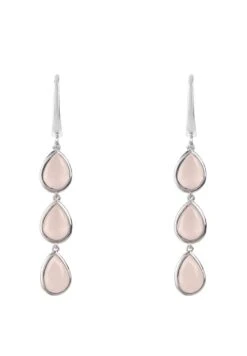 Latelita Sorrento Triple Drop Earrings Silver Rose Quartz