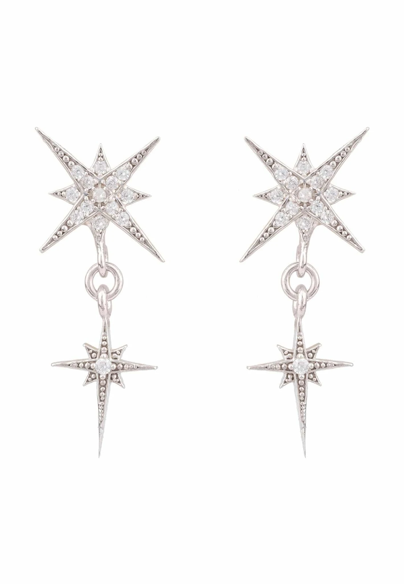Latelita Star Burst Double Drops Earrings Silver 3 Latelita Star Burst Double Drops Earrings Silver