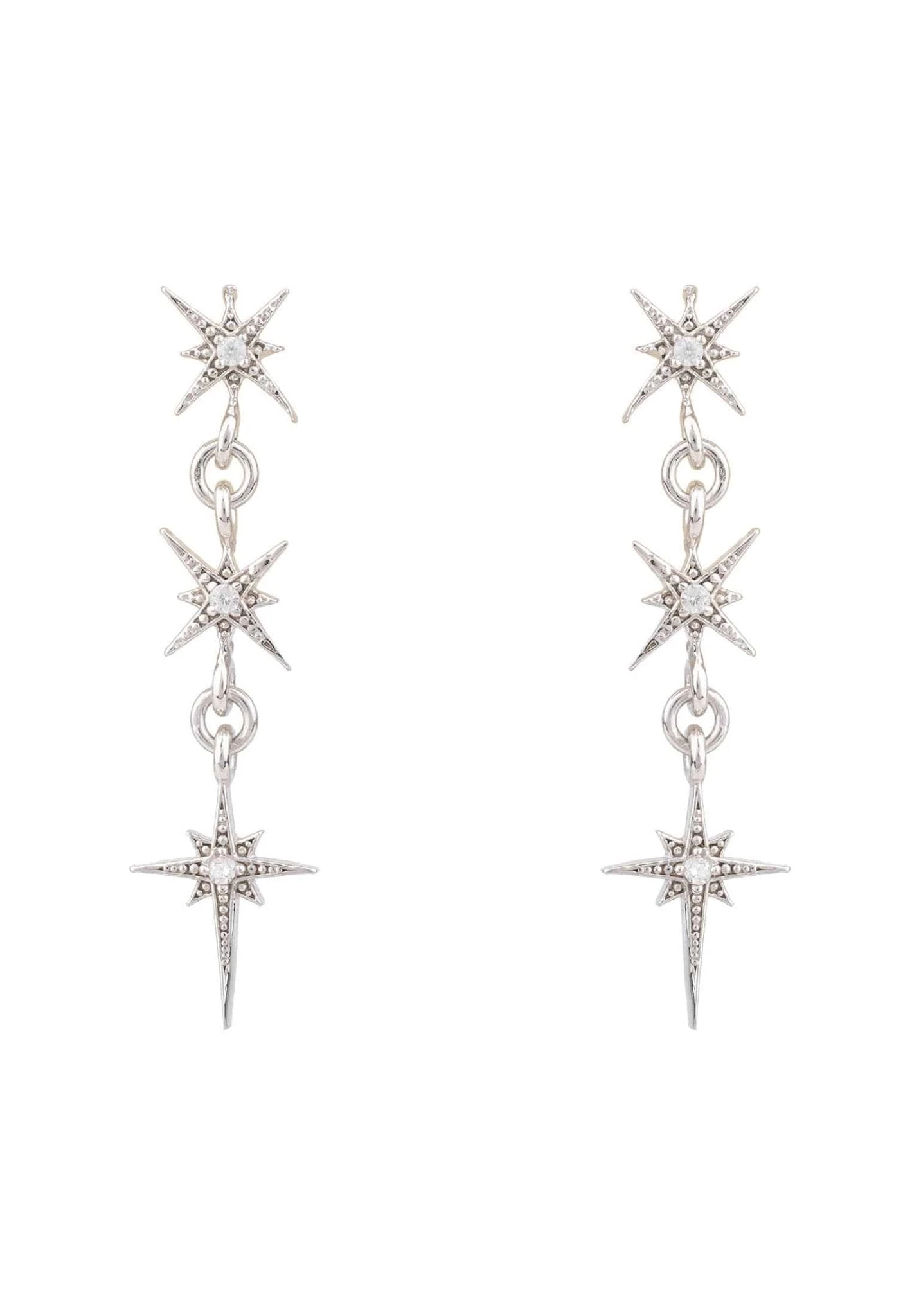 Latelita Star Burst Triple Drops Earrings Silver 3 Latelita Star Burst Triple Drops Earrings Silver