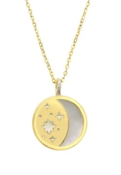 Latelita Star And Moon Mother Of Pearl Disc Necklace Gold