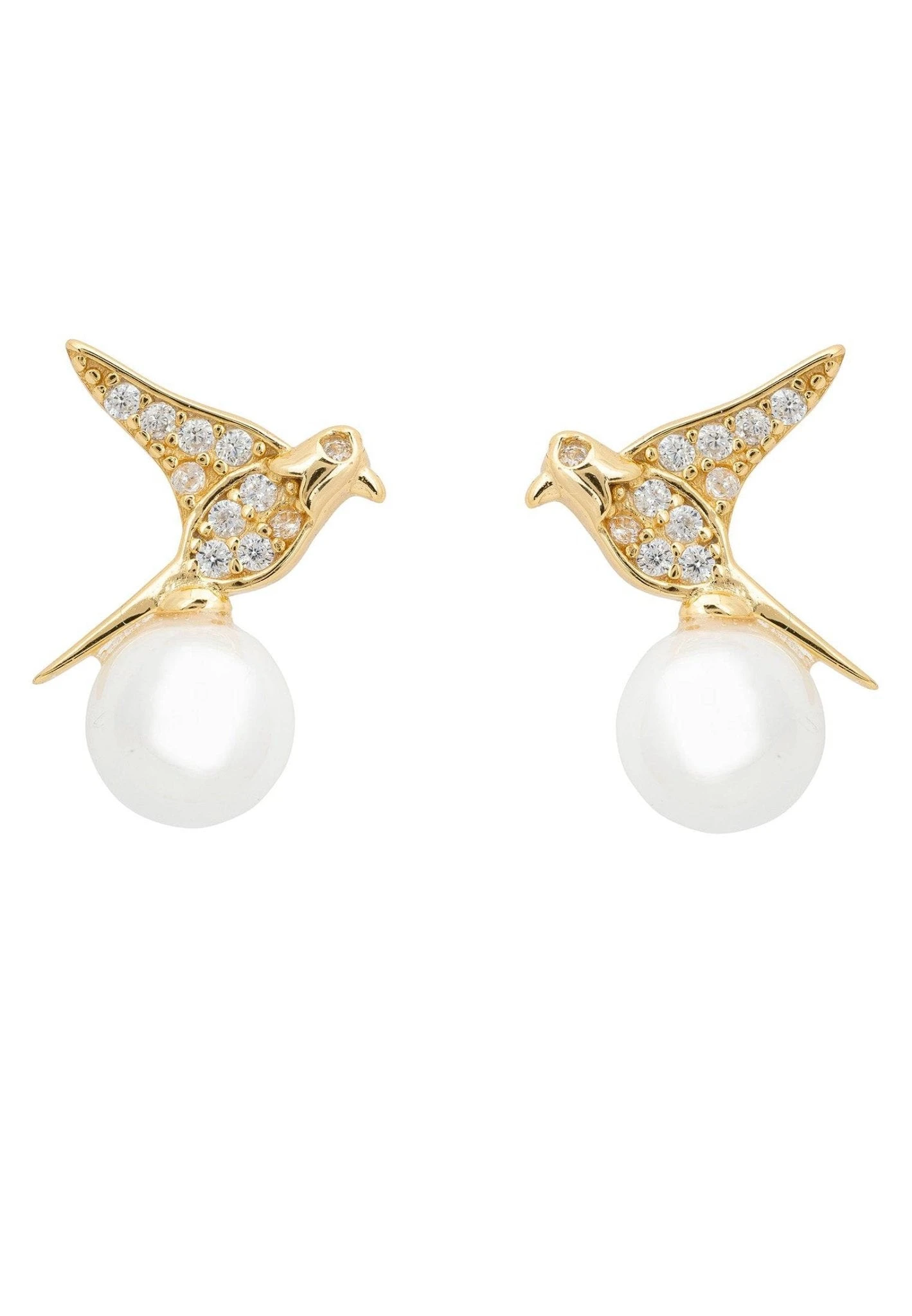 Latelita Swallows And Pearl Stud Earring Gold 3 Latelita Swallows And Pearl Stud Earring Gold