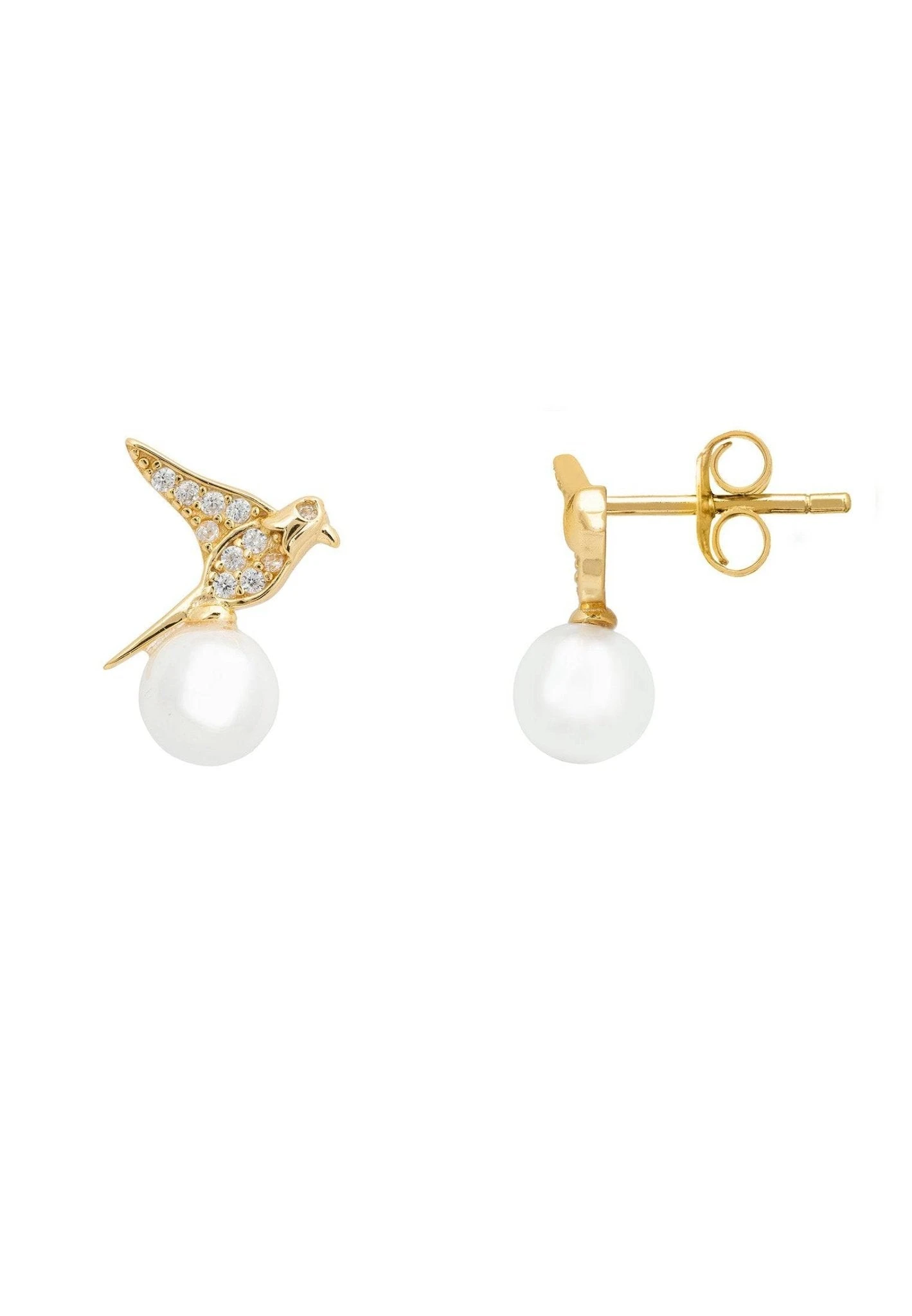Latelita Swallows And Pearl Stud Earring Gold 5 Latelita Swallows And Pearl Stud Earring Gold - Image 3