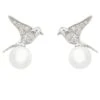 Latelita Swallows And Pearl Stud Earring Silver -Latelitla Store swallows and pearl stud earring silver 858842